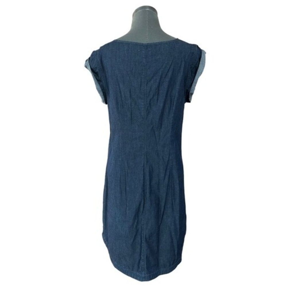 Gap Women's Denim Blue Shift Dress M 100% Cotton Roll Tab Sleeve Pockets VG - Picture 7 of 9